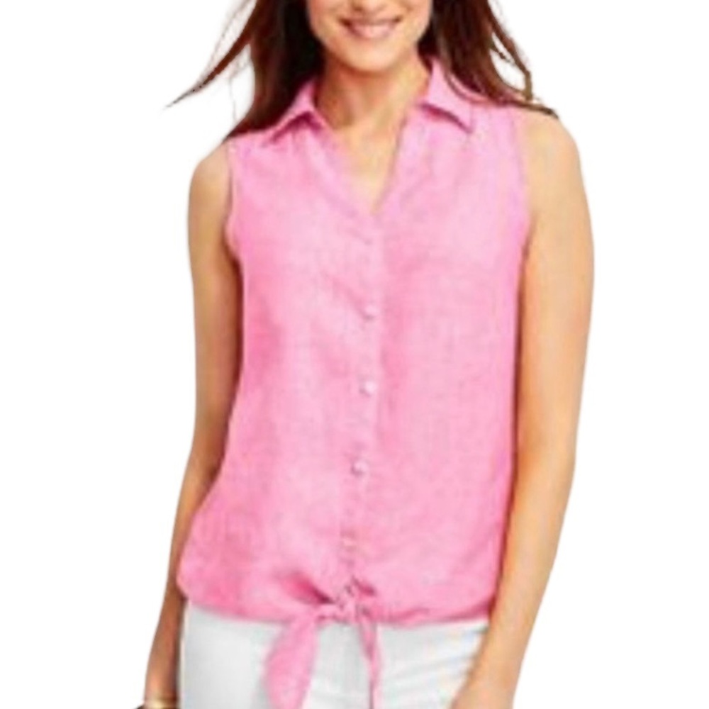 Talbots Petite Linen Button Front Tie Up Tank Top